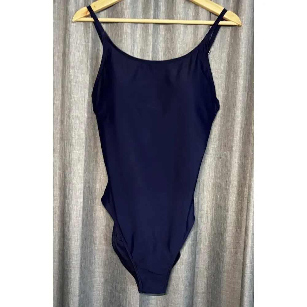Quince Italian Cami One-Piece Swimsuit Deep Navy Blue Size Large NWT
